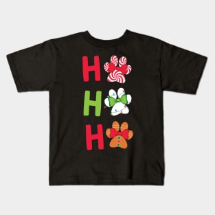 Ho Ho Ho Dog Paw Print Christmas Gift Kids T-Shirt